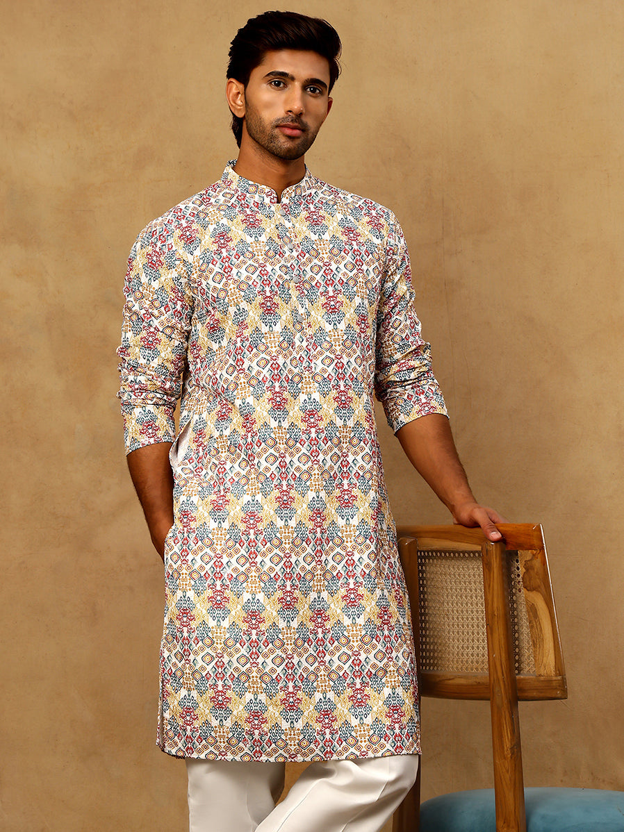 Men’s Printed & Embroidered Kurta ( 65KO 5529Multi )