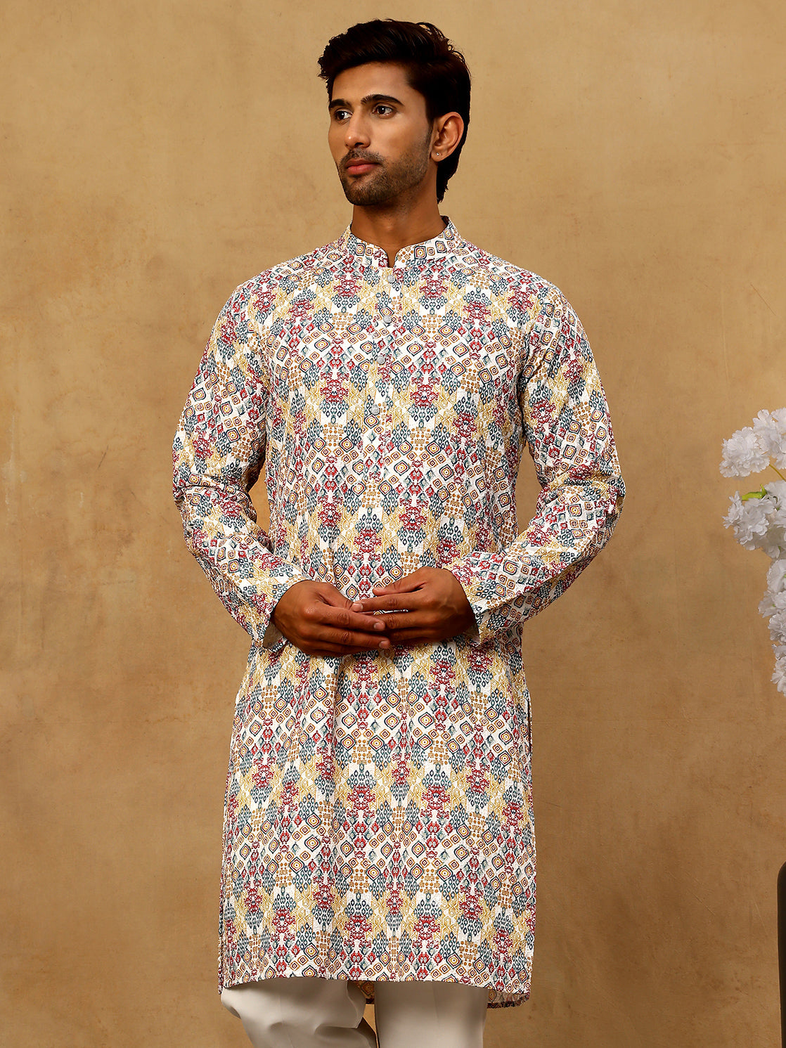 Men’s Printed & Embroidered Kurta ( 65KO 5529Multi )