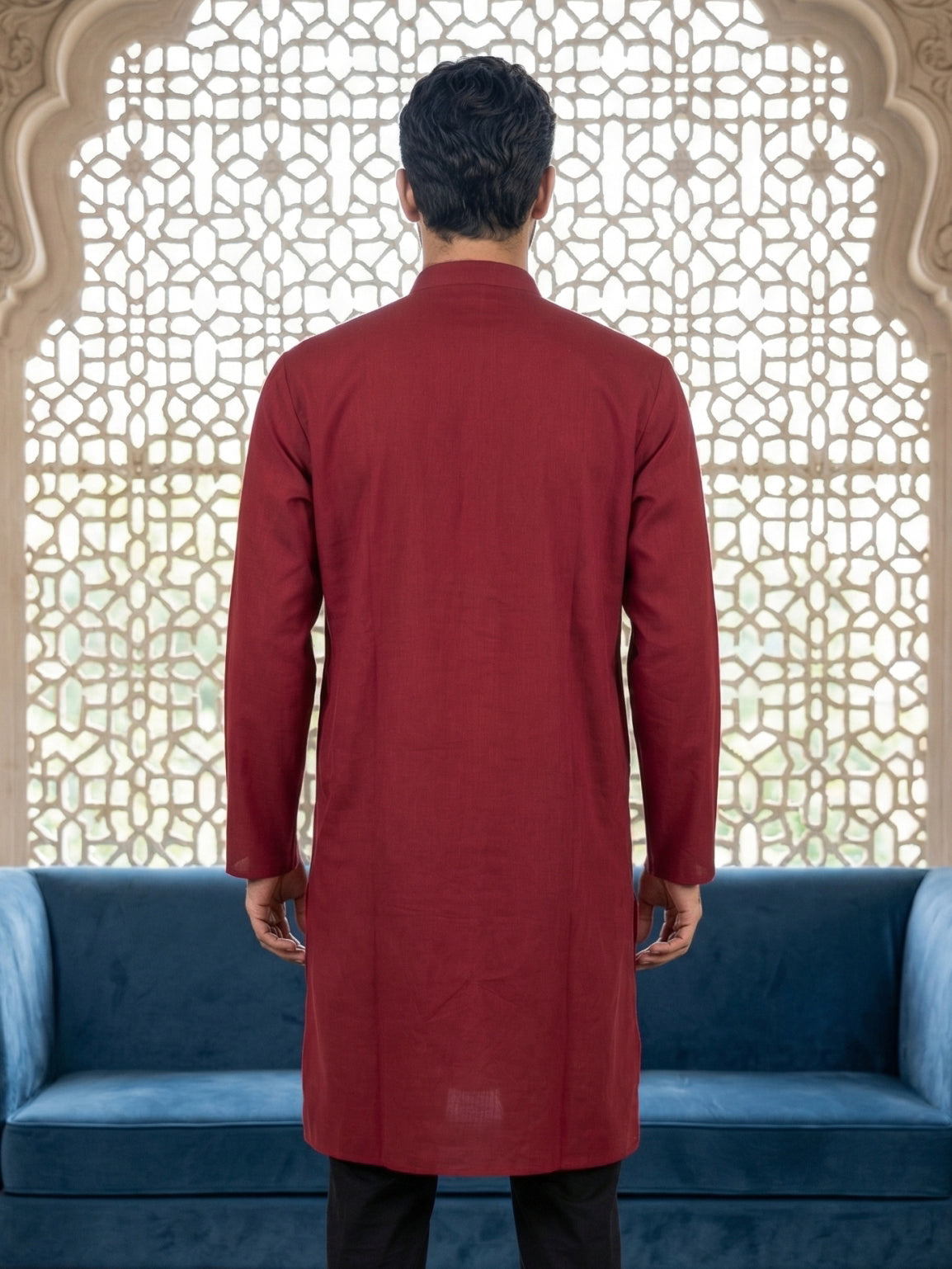 Men’s Classic Silk Blend Kurta with Rich Embroidery ( 65KO 5530Maroon )