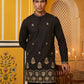 Men’s Classic Kurta with Rich Hemline Embroidery ( 65KO 5531Black )
