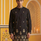 Men’s Classic Kurta with Rich Hemline Embroidery ( 65KO 5531Black )