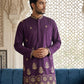 Men’s Classic Kurta with Rich Hemline Embroidery ( 65KO 5531Purple )
