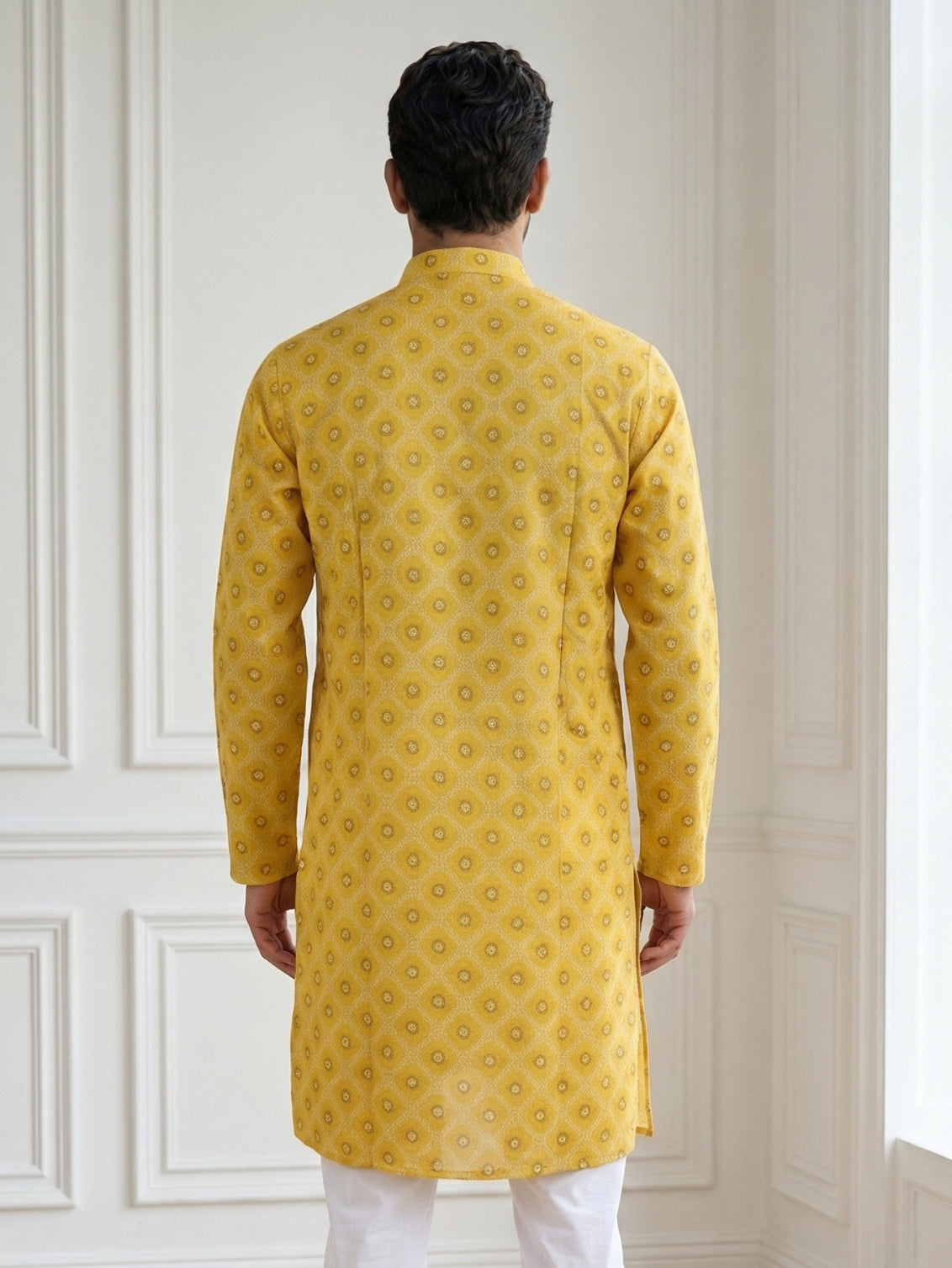 Men’s Printed Cotton Blend Kurta ( 65KO 5532Yellow )