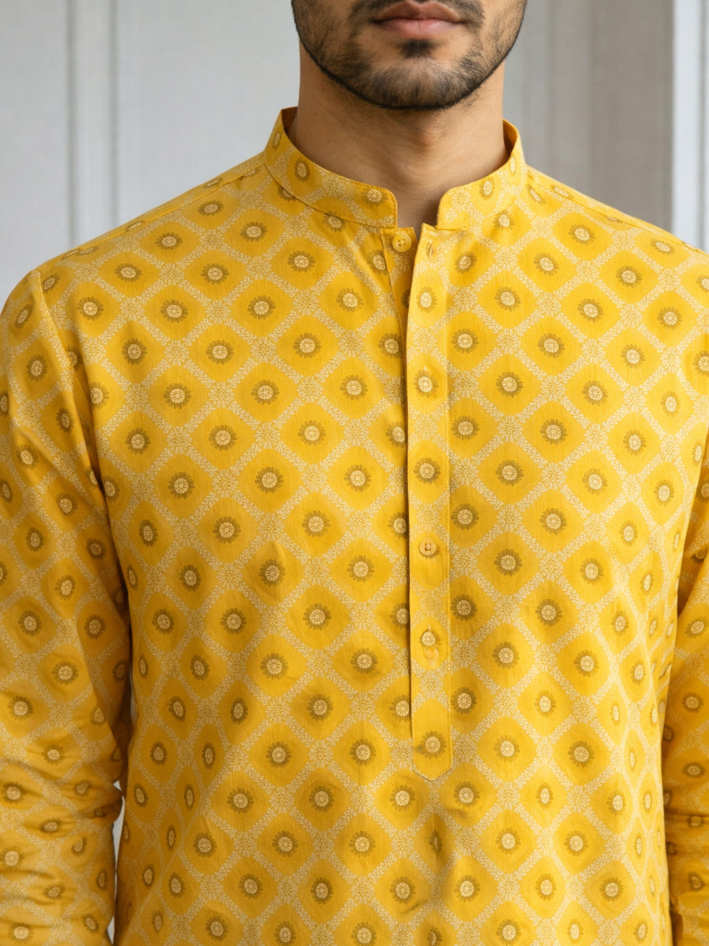Men’s Printed Cotton Blend Kurta ( 65KO 5532Yellow )