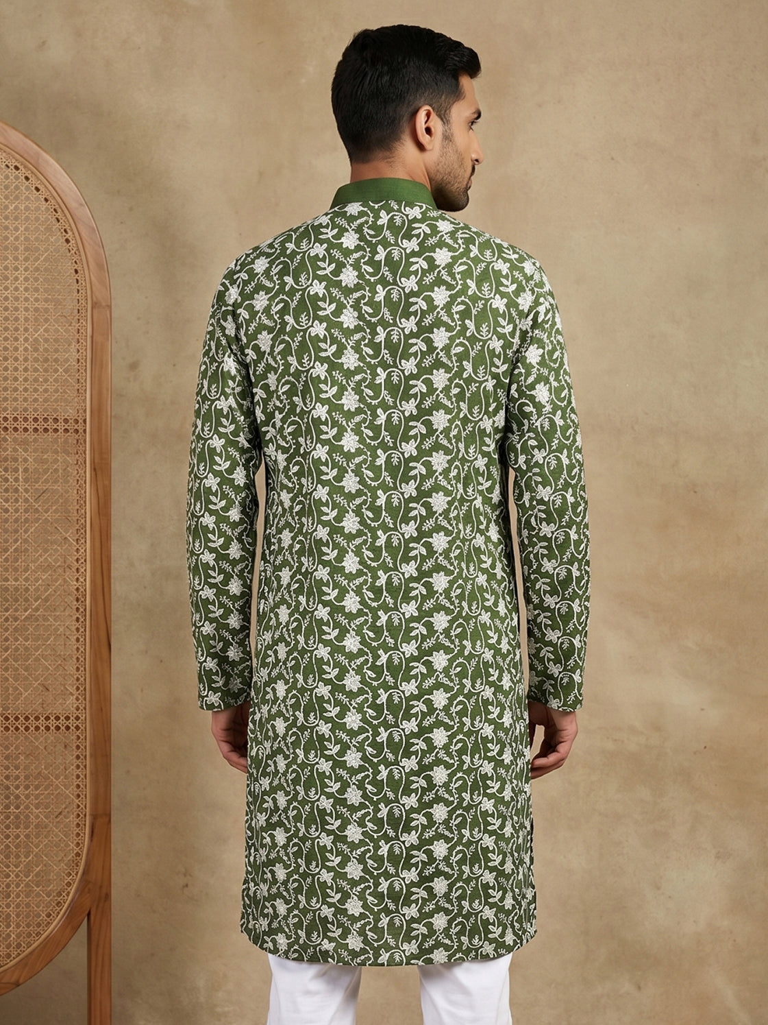Floral Embroidered Viscose Rayon Kurta ( 65KO 5533Olive )