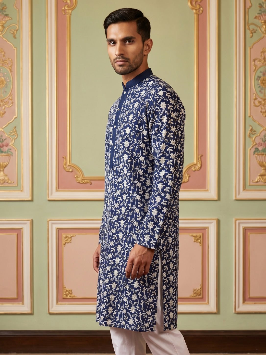 Floral Embroidered Viscose Rayon Kurta ( 65KO 5533Peacock )
