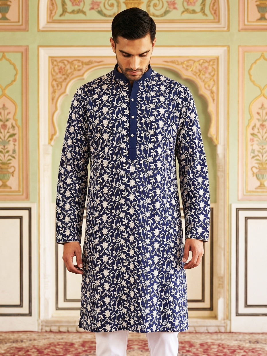 Floral Embroidered Viscose Rayon Kurta ( 65KO 5533Peacock )