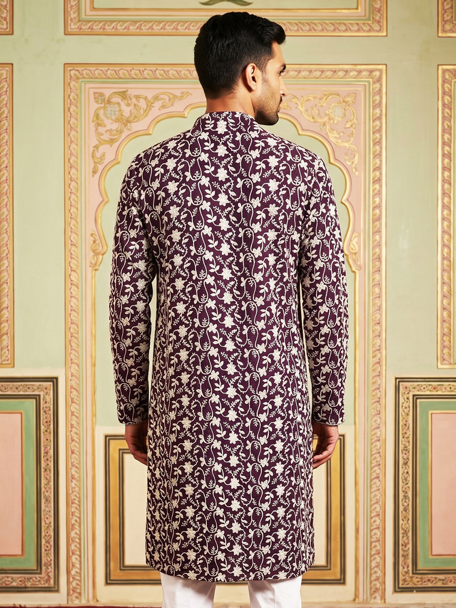 Floral Embroidered Viscose Rayon Kurta ( 65KO 5533Purple )