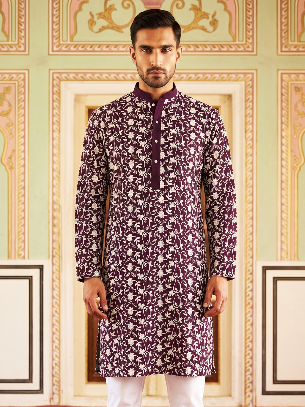 Floral Embroidered Viscose Rayon Kurta ( 65KO 5533Purple )