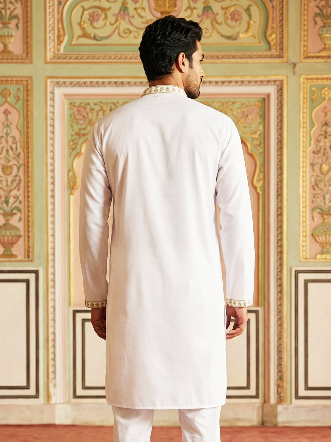 Men’s Cotton Blend Embroidered Kurta ( 65KO 5537White )
