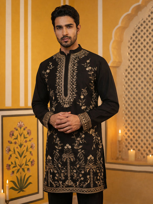 Men’s Imported Japanese Embroidered Kurta ( 65KO 5538Black )