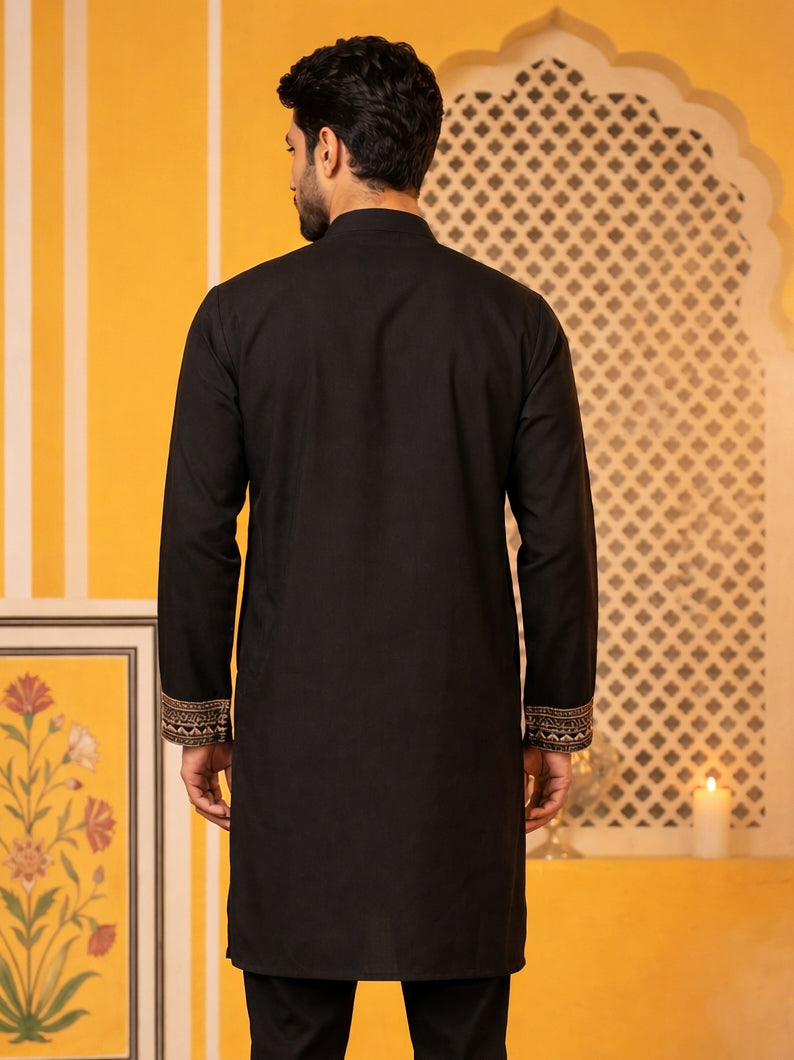 Men’s Imported Japanese Embroidered Kurta ( 65KO 5538Black )