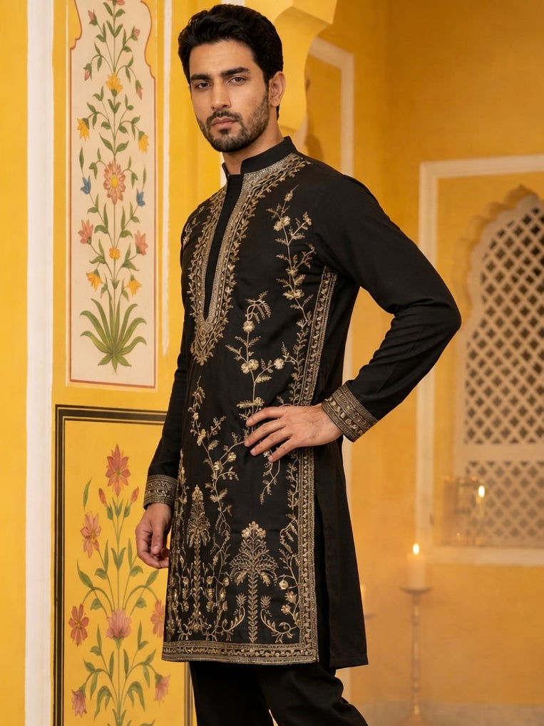 Men’s Imported Japanese Embroidered Kurta ( 65KO 5538Black )