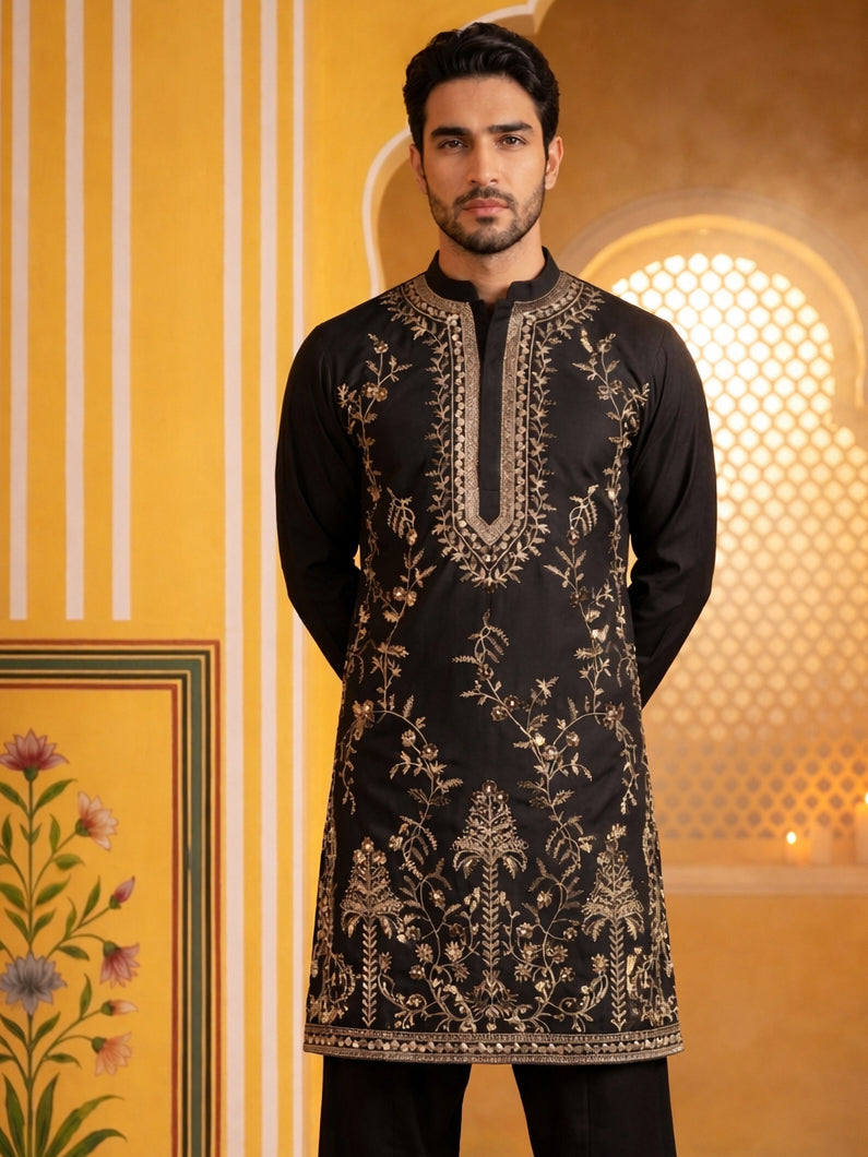Men’s Imported Japanese Embroidered Kurta ( 65KO 5538Black )