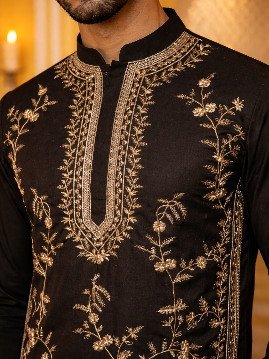 Men’s Imported Japanese Embroidered Kurta ( 65KO 5538Black )