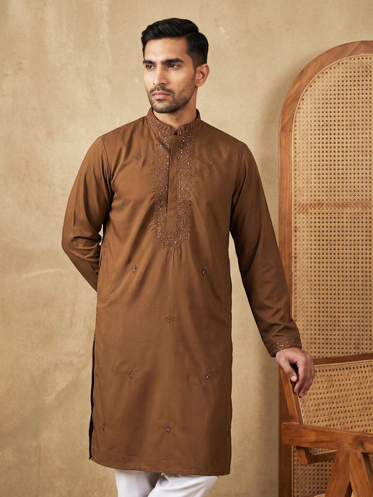 Men’s Imported Japanese Embroidered Kurta ( 65KO 5541Brown )