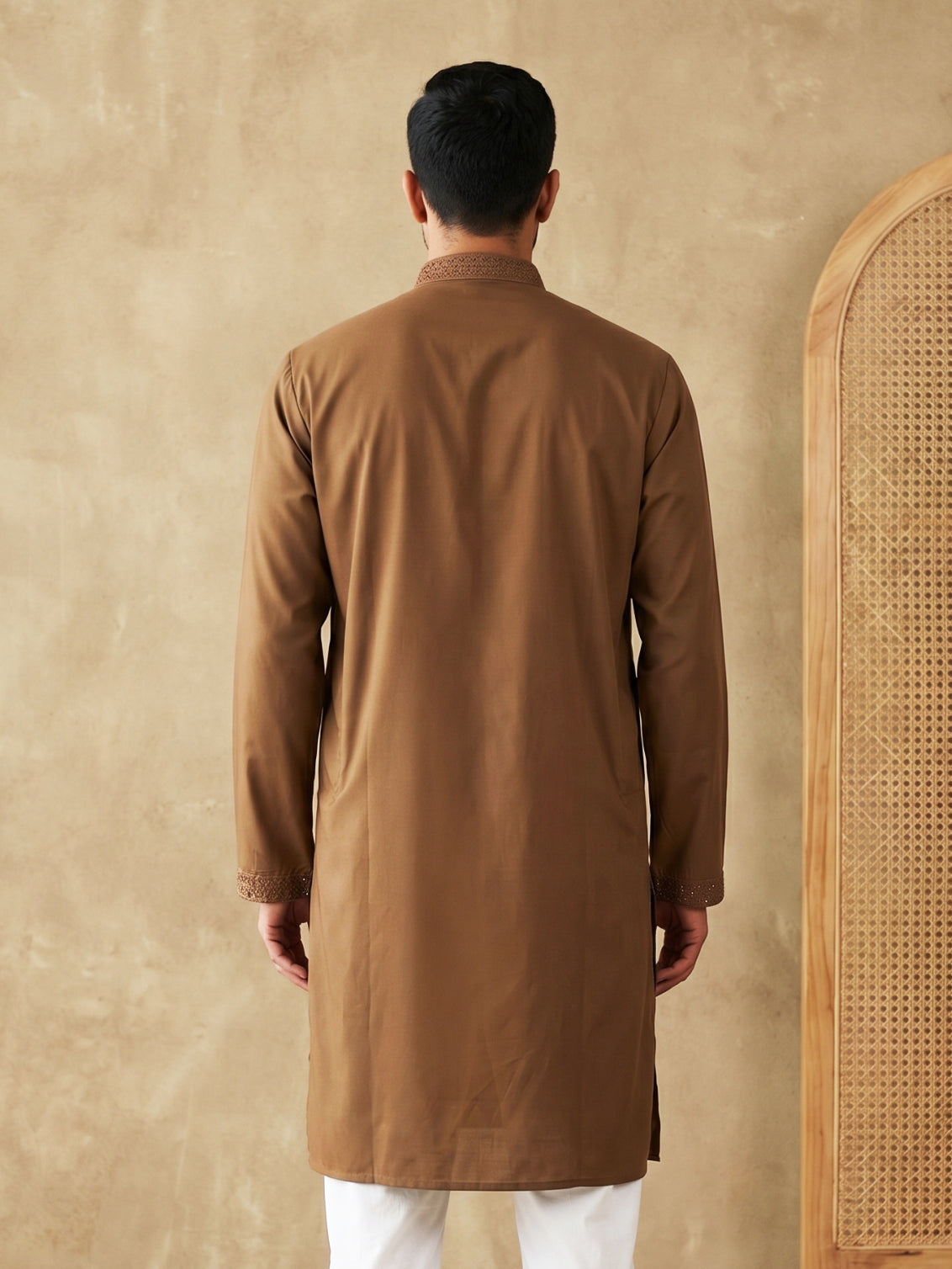 Men’s Imported Japanese Embroidered Kurta ( 65KO 5541Brown )