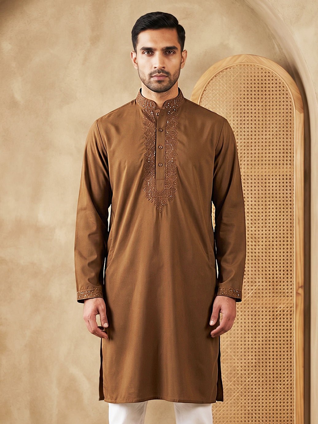 Men’s Imported Japanese Embroidered Kurta ( 65KO 5541Brown )