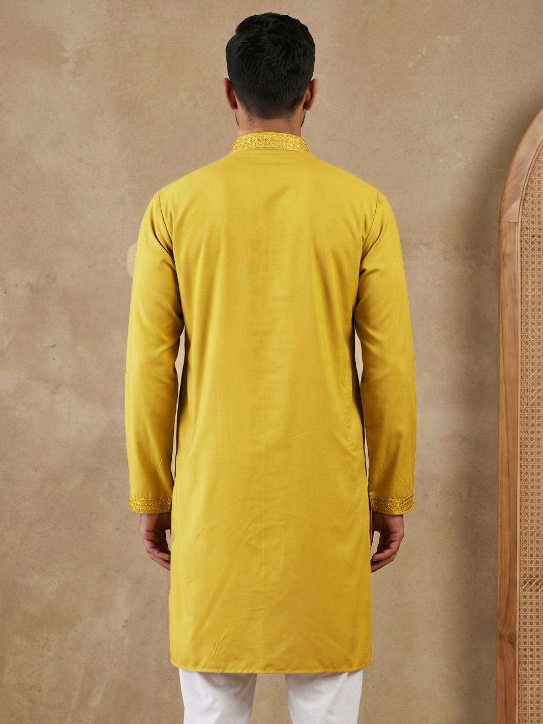 Men’s Imported Japanese Embroidered Kurta ( 65KO 5541Yellow )