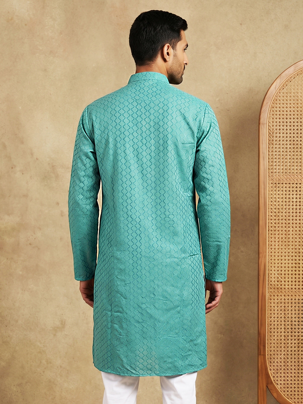 Men’s Cotton Blend Woven Design Kurta ( 65KO 5542Blue )
