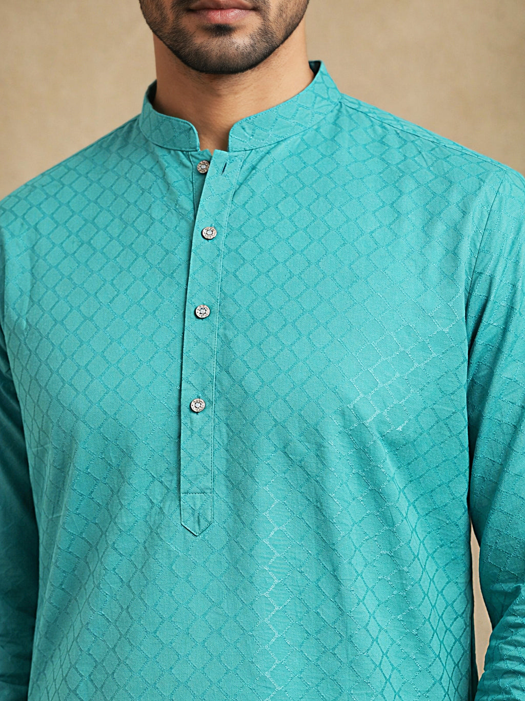Men’s Cotton Blend Woven Design Kurta ( 65KO 5542Blue )