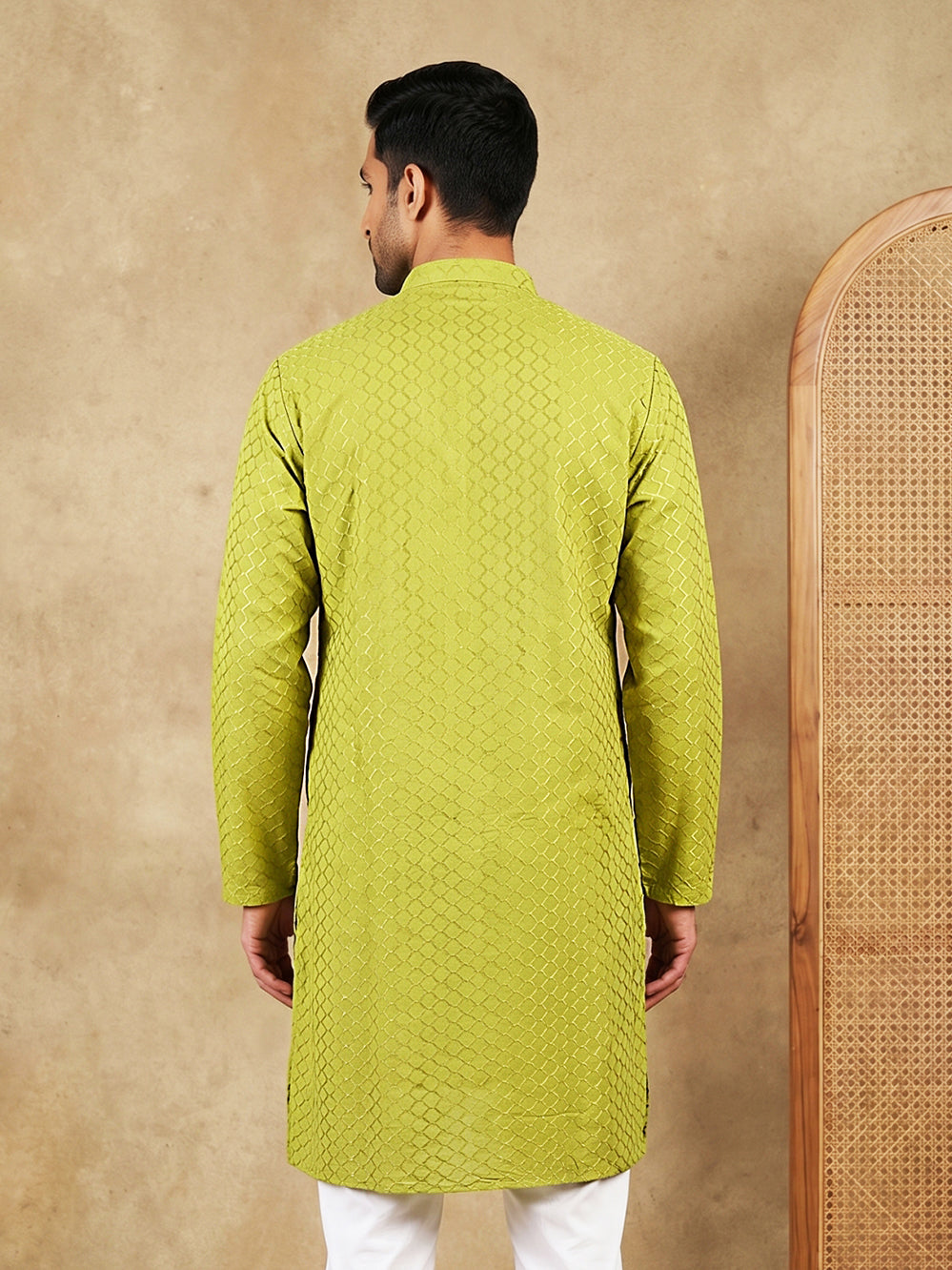 Men’s Cotton Blend Woven Design Kurta ( 65KO 5542Green )