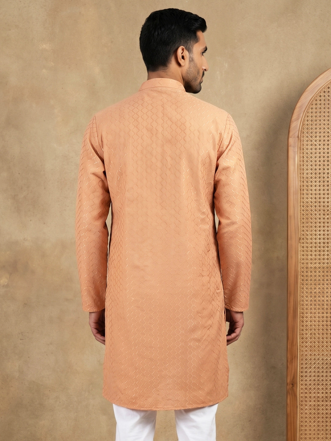 Men’s Cotton Blend Woven Design Kurta ( 65KO 5542Peach )
