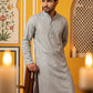 Men’s Silk Blend Thread Work Kurta ( 65KO 5543Grey )