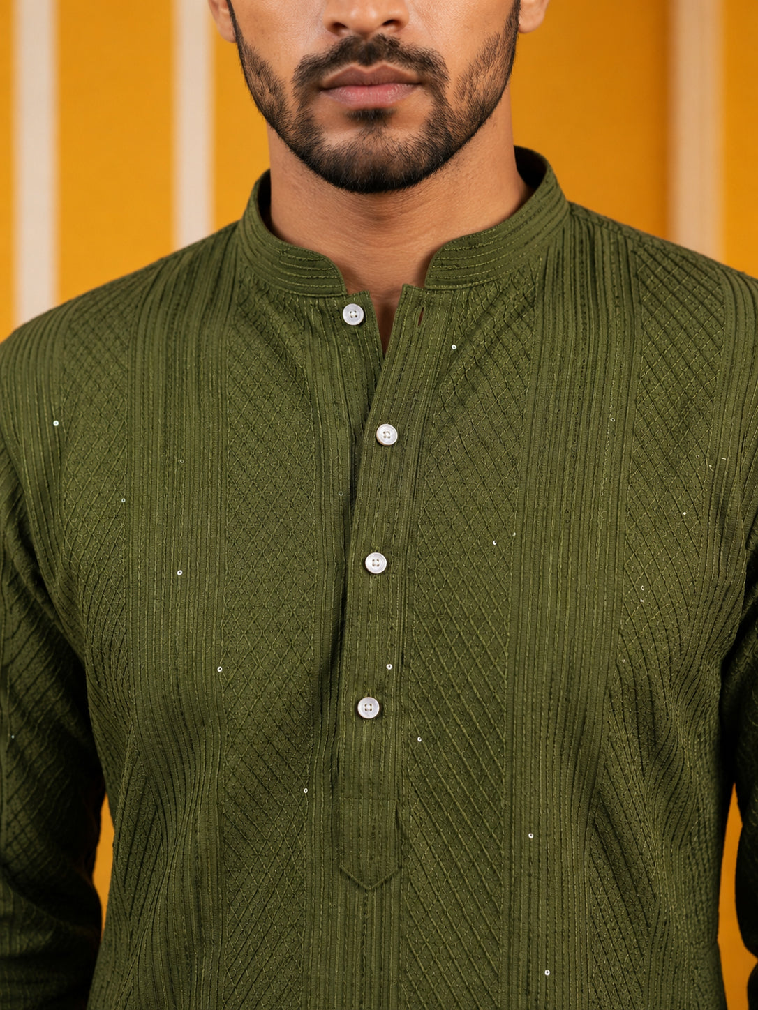 Men’s Silk Blend Thread Work Kurta ( 65KO 5543Olive )