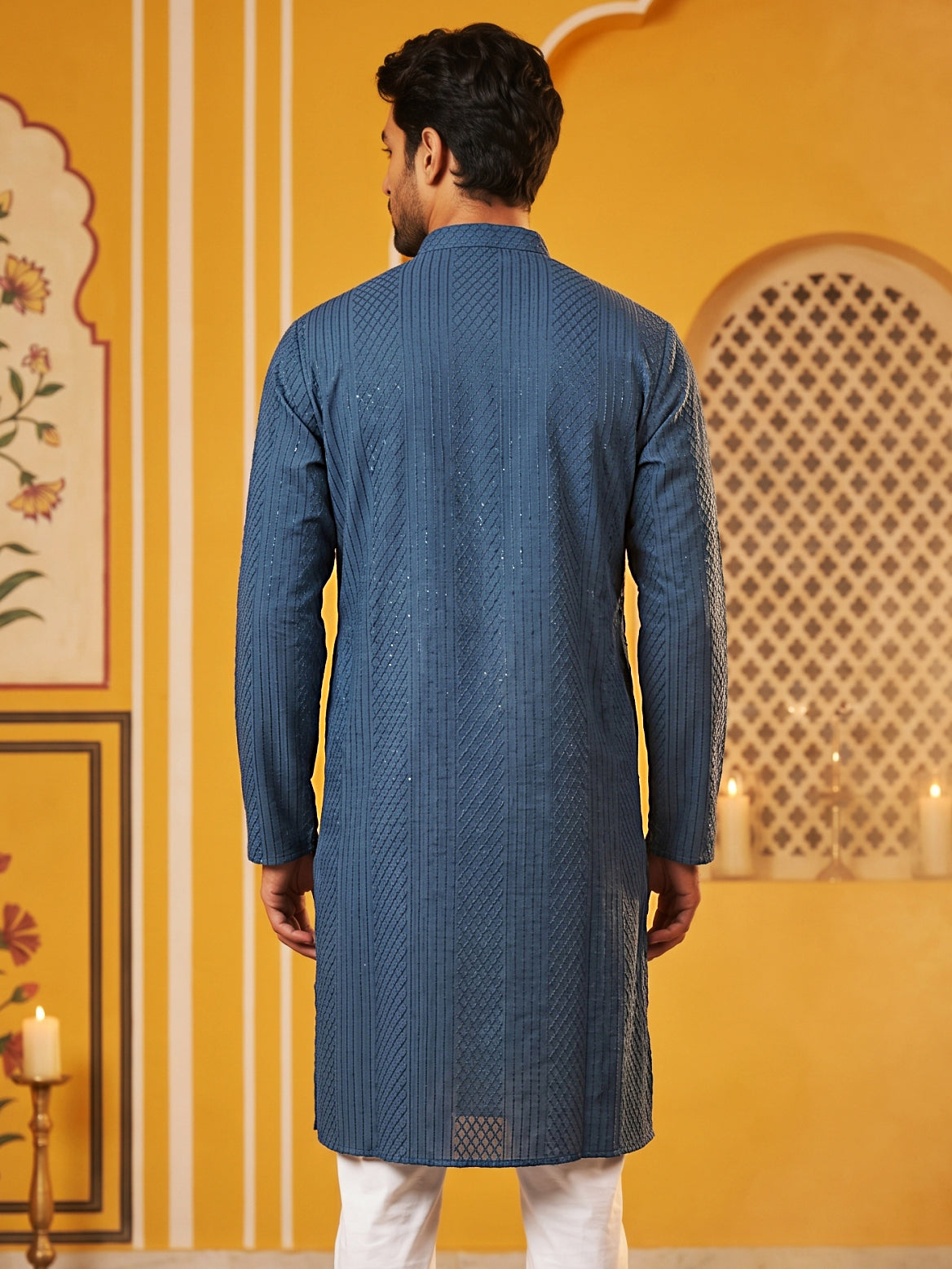 Men’s Silk Blend Thread Work Kurta ( 65KO 5543Peacock )