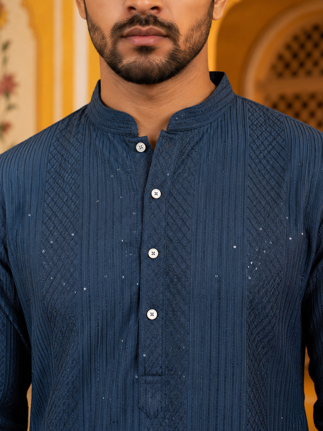 Men’s Silk Blend Thread Work Kurta ( 65KO 5543Peacock )