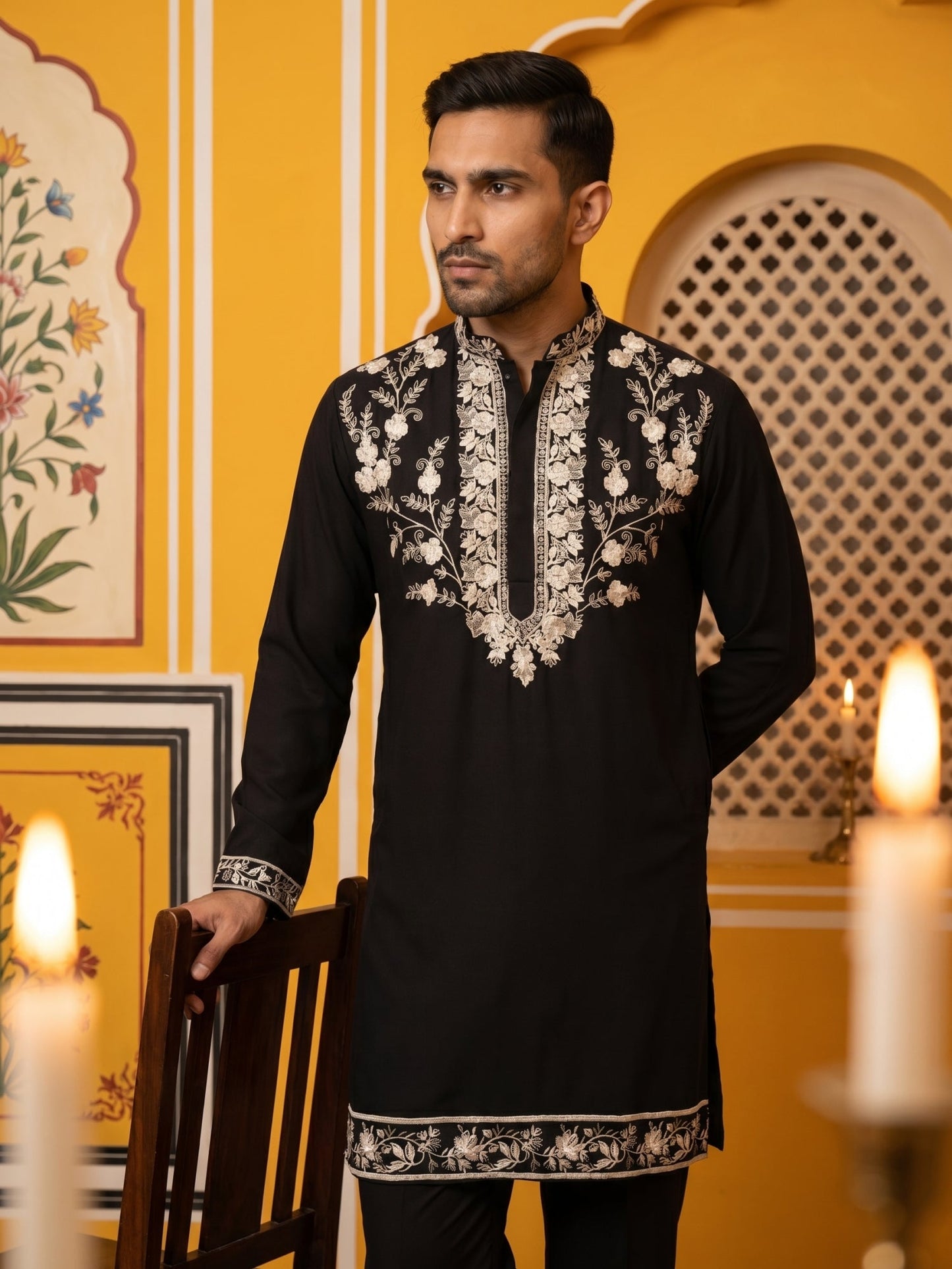 Premium Imported Japanese Embroidered Kurta ( 65KO 5544Black )