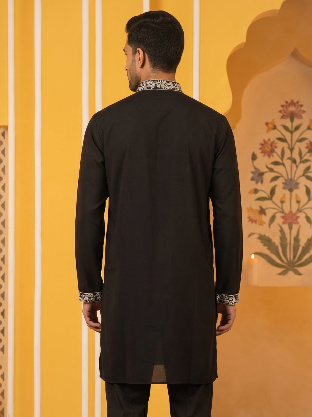 Premium Imported Japanese Embroidered Kurta ( 65KO 5544Black )
