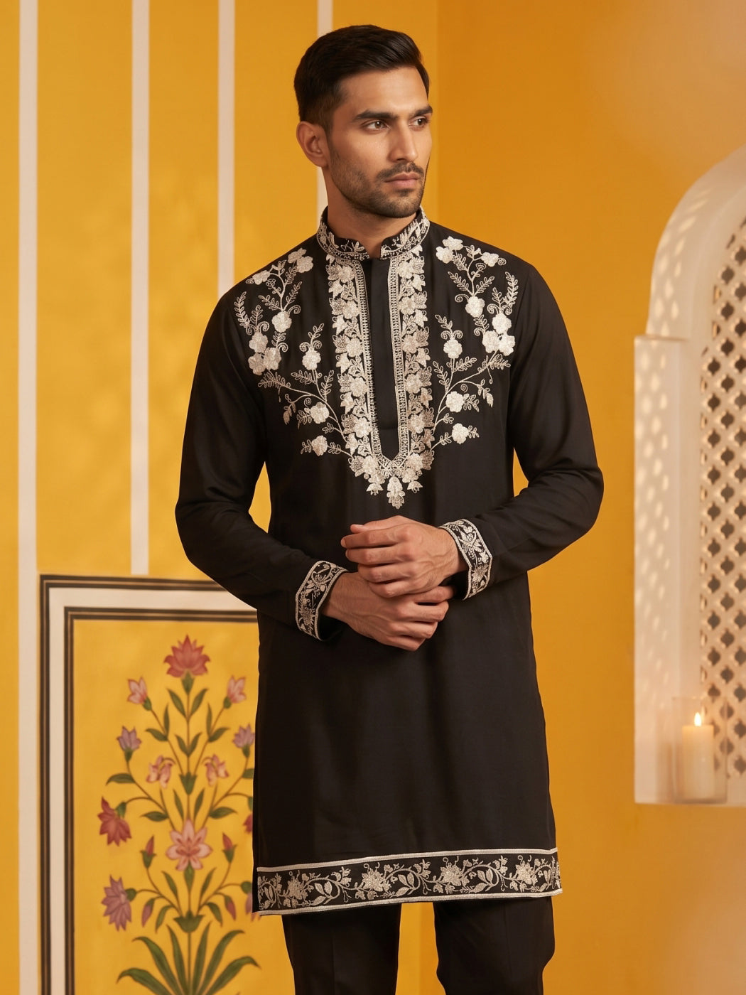 Premium Imported Japanese Embroidered Kurta ( 65KO 5544Black )