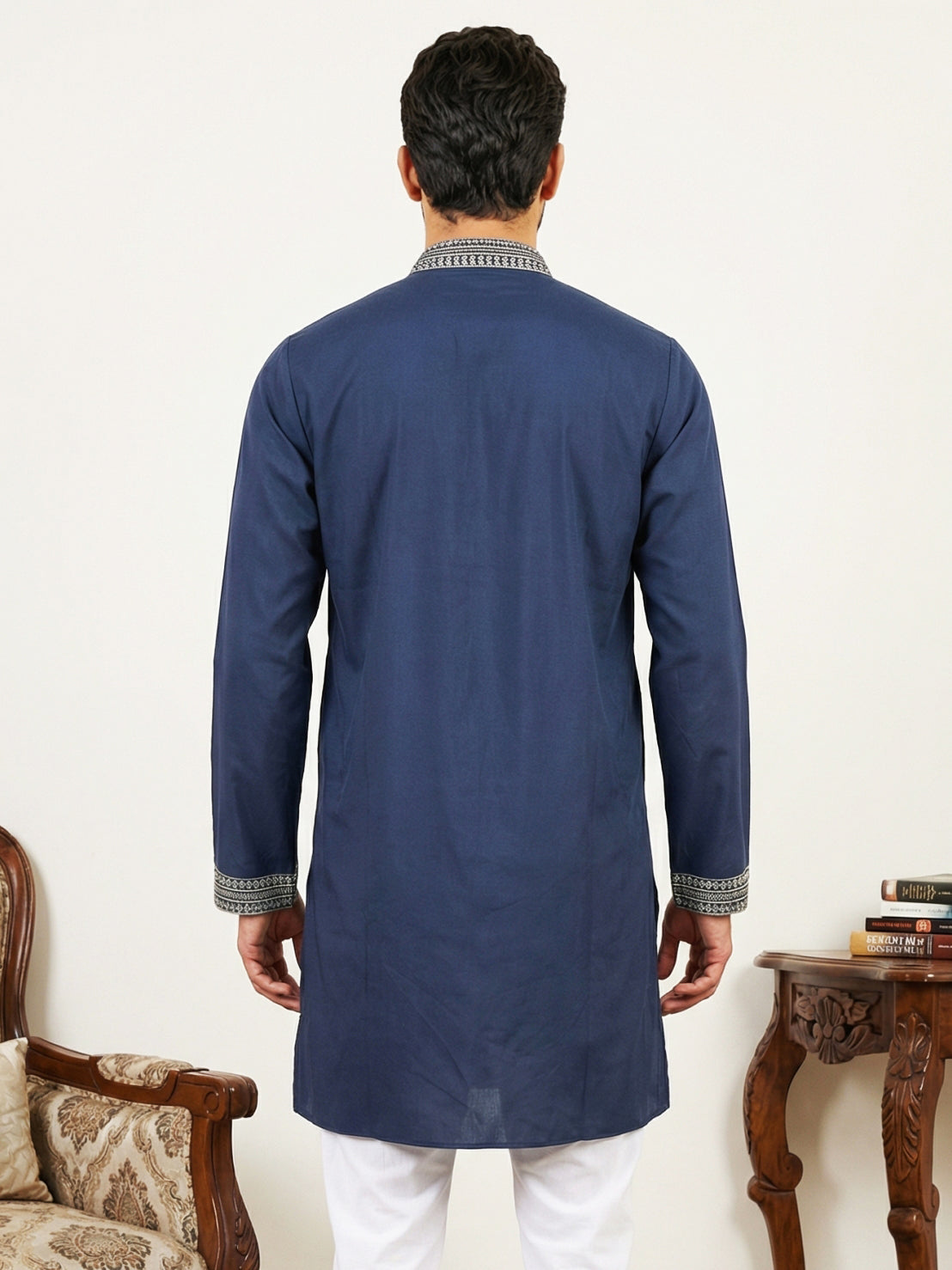 Navy Blue Japanese Embroidered Kurta ( 65KO 5545Navy )