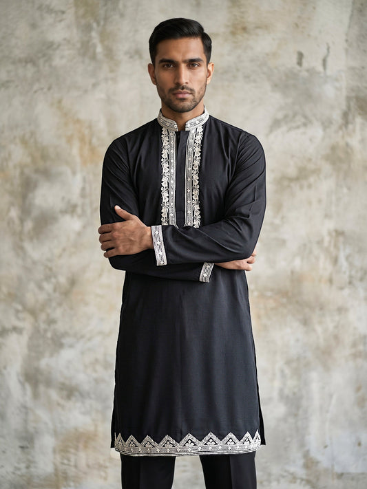 Imported Japanese Fabric Traditional Kurta for Men ( 65KO 5548Black )