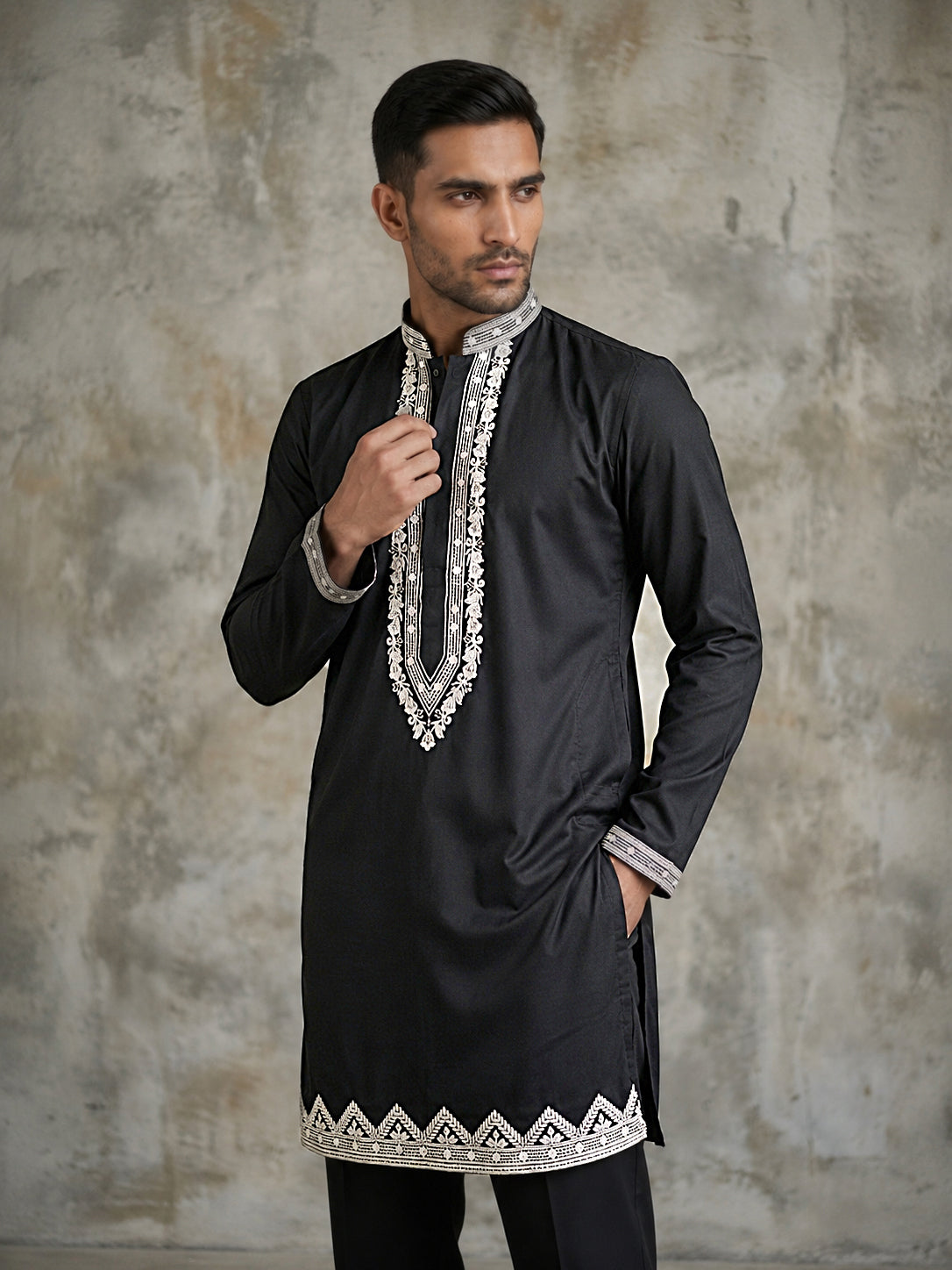 Imported Japanese Fabric Traditional Kurta for Men ( 65KO 5548Black )