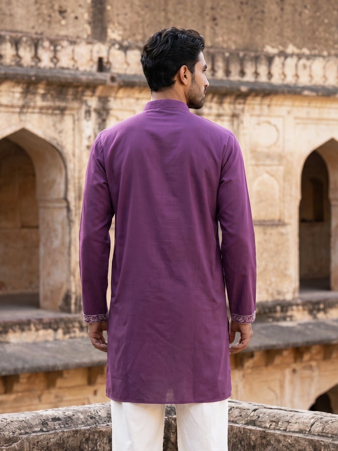 Cotton Blend Floral Embroidered Kurta