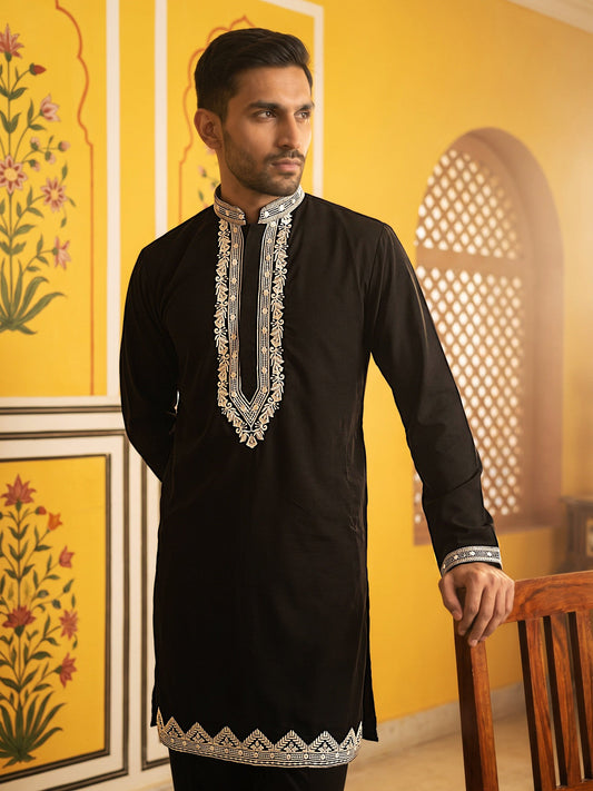 Men's Silk Blend Embroidered Kurta
