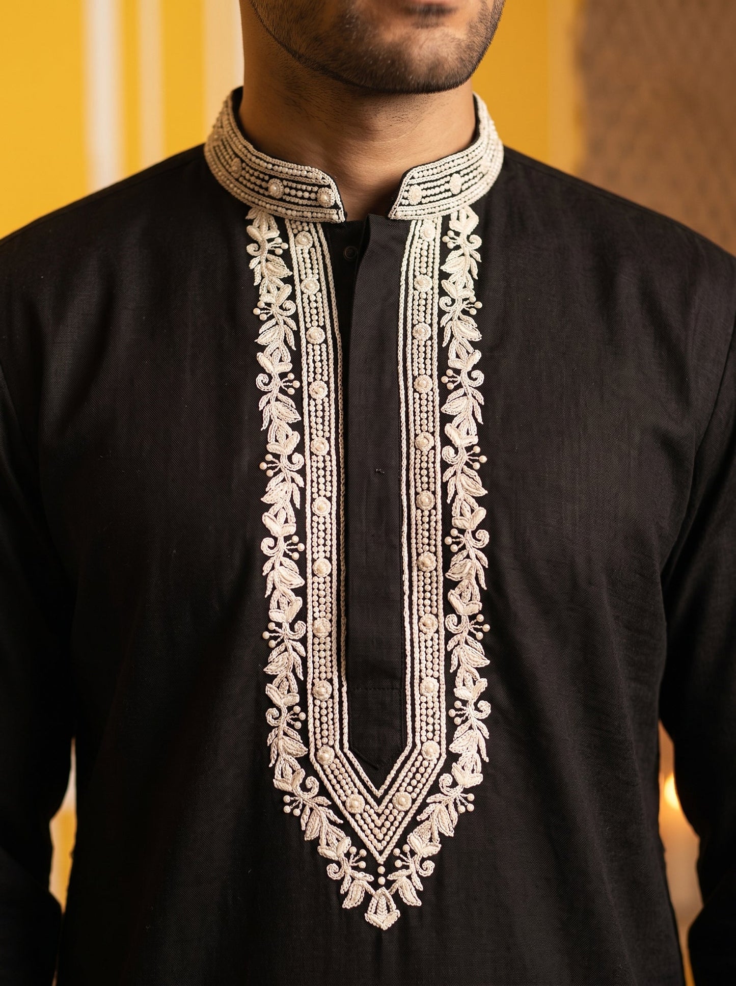 Men's Silk Blend Embroidered Kurta