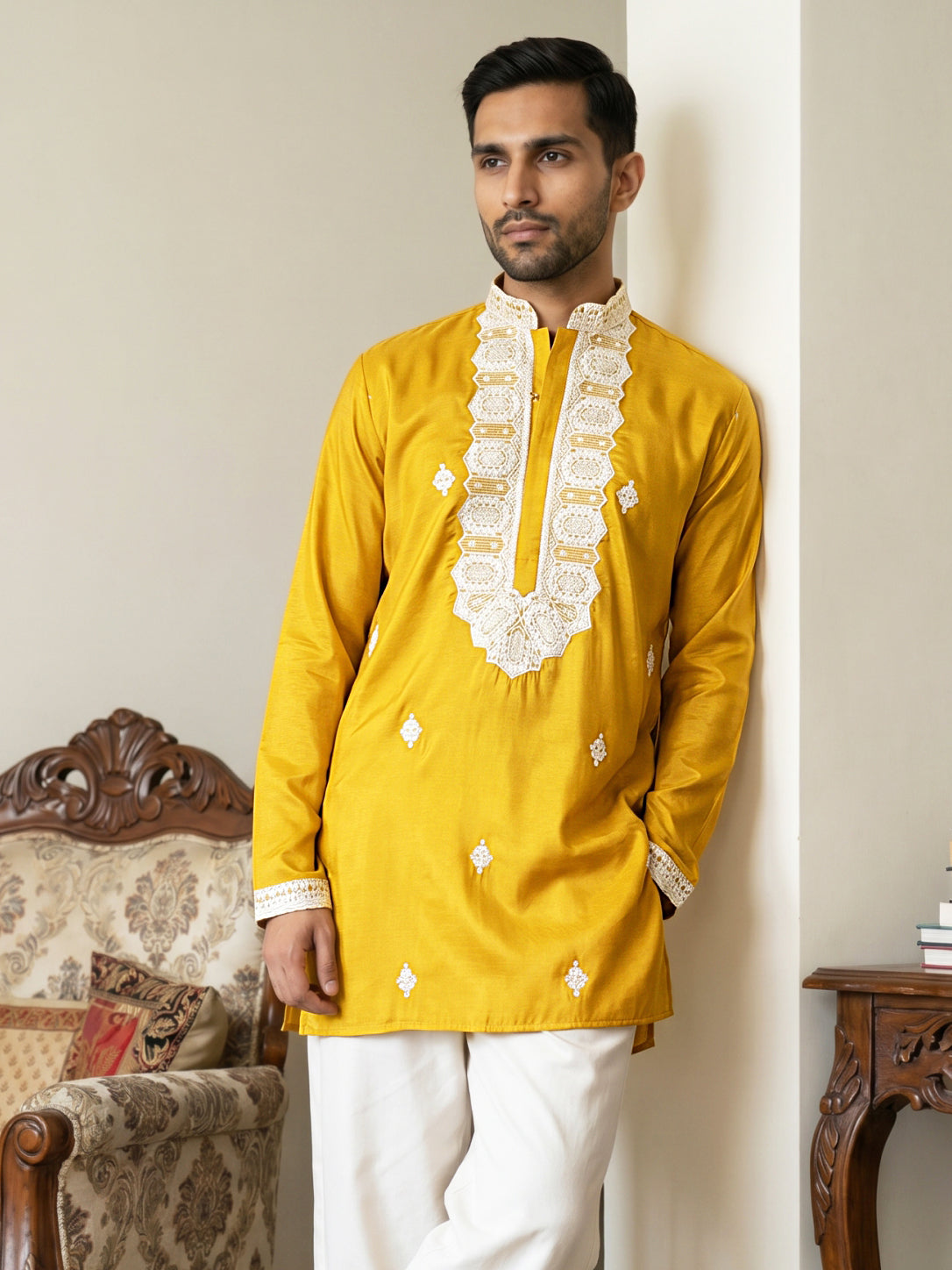 Men's Embroidered Silk Blend Kurtas