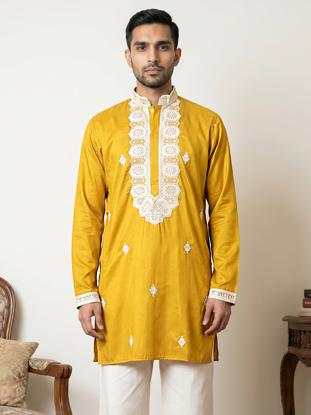 Men's Embroidered Silk Blend Kurtas