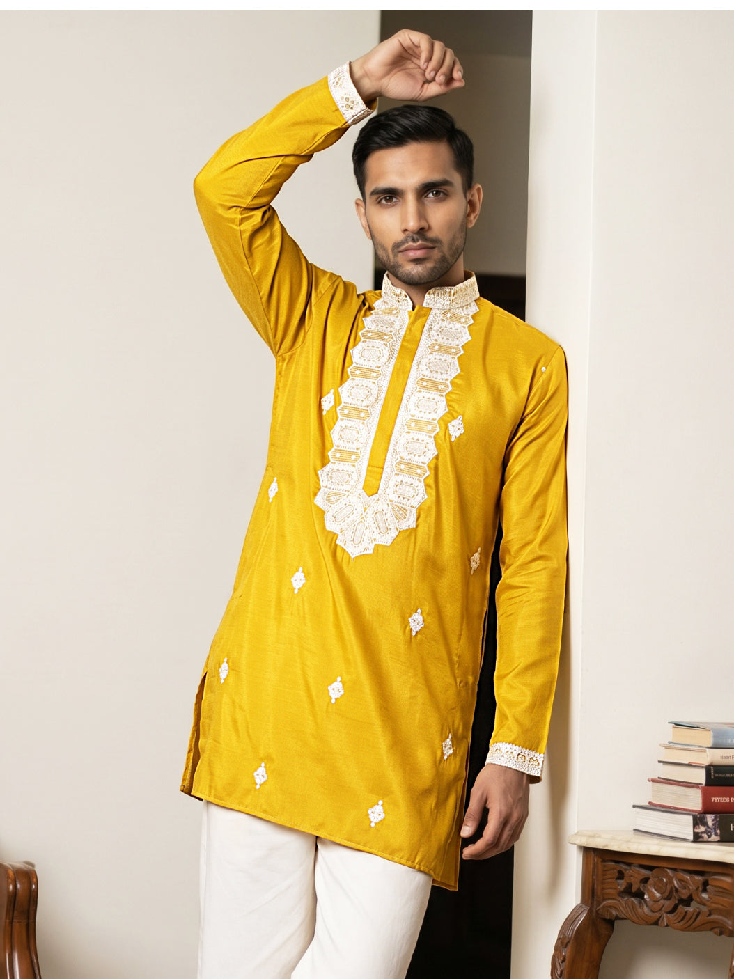 Men's Embroidered Silk Blend Kurtas