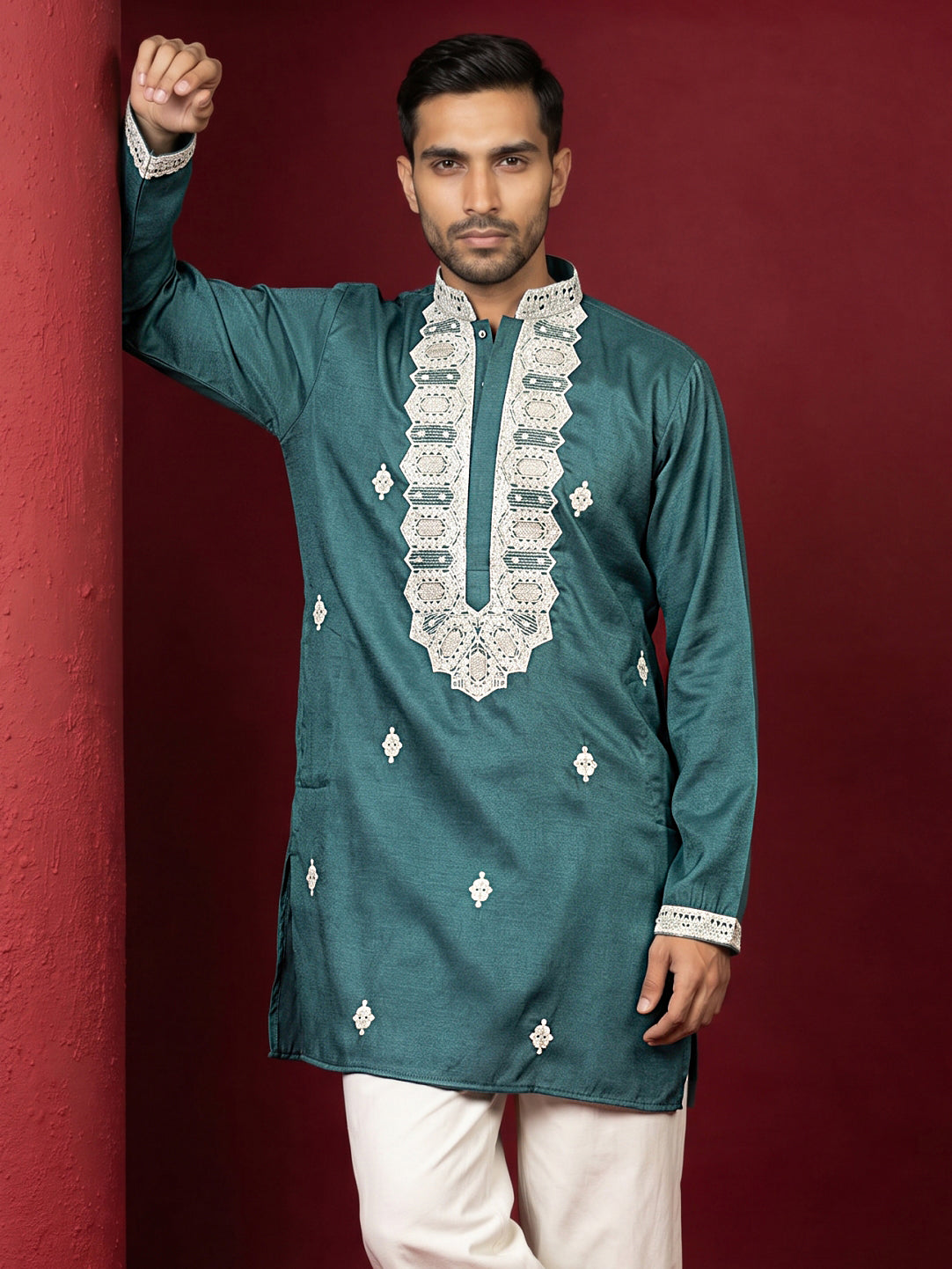Men's Embroidered Silk Blend Kurtas