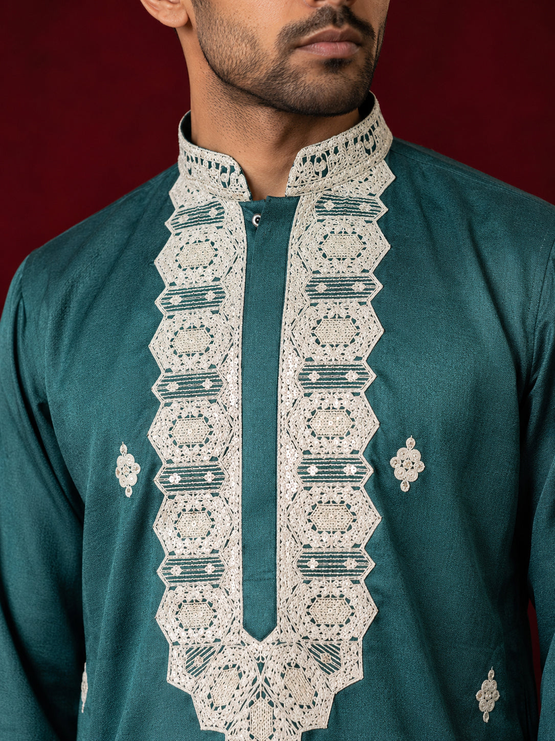 Men's Embroidered Silk Blend Kurtas