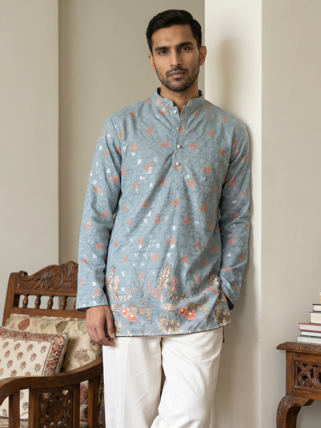 Men's Floral Printed & Thread Work Kurtas
