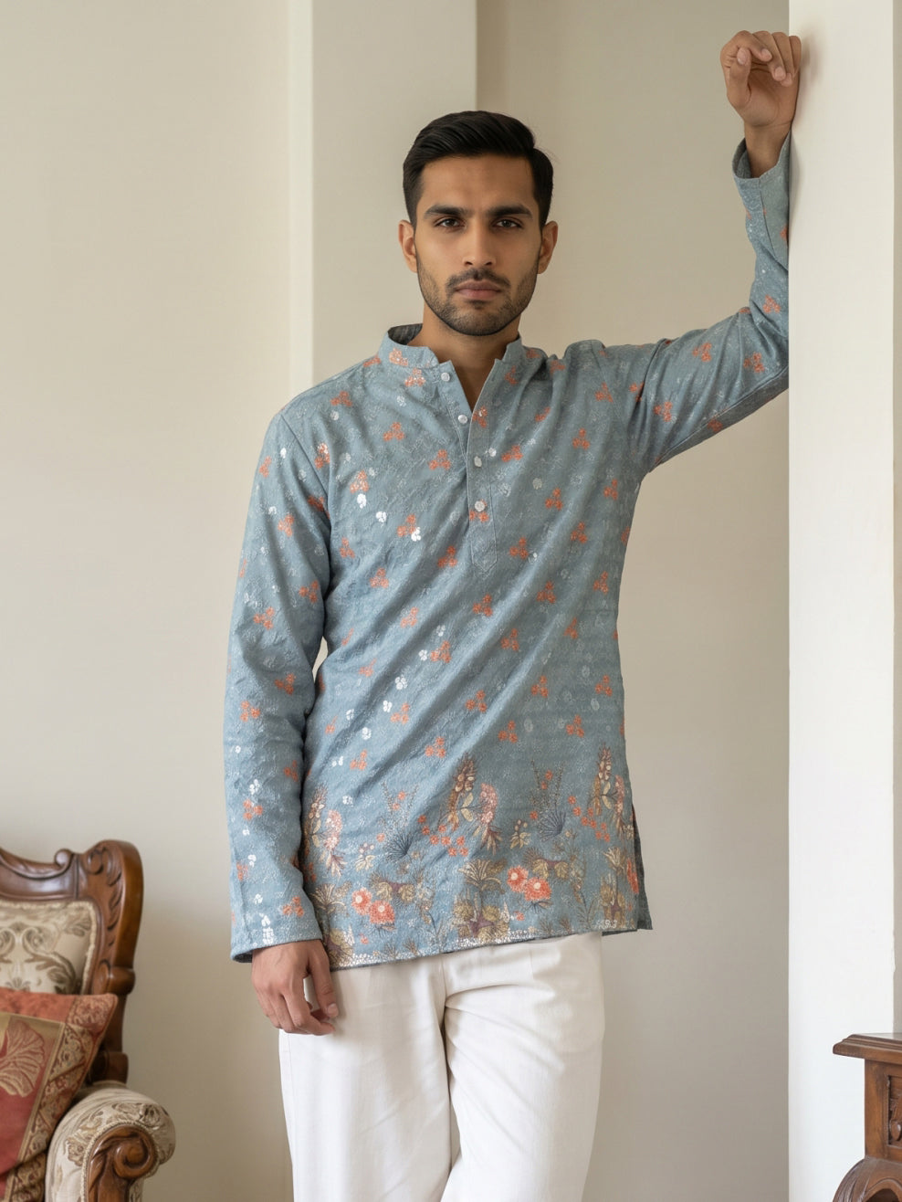 Men's Floral Printed & Thread Work Kurtas