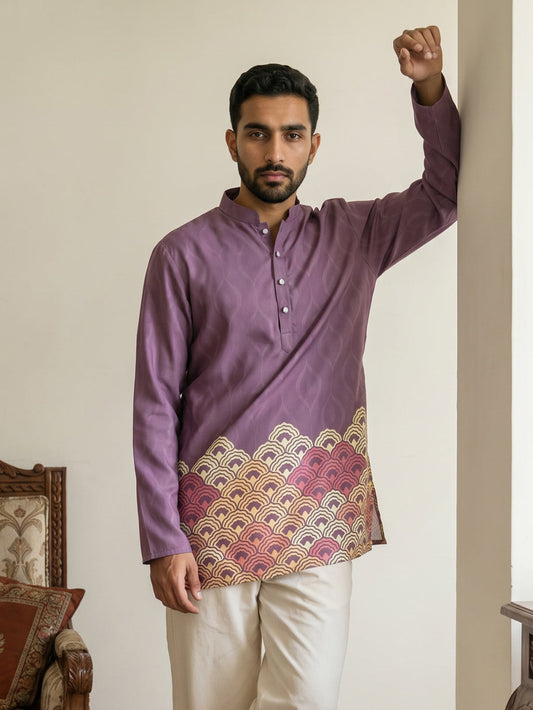 Men's Geometric Printed Kurta ( 65KO 5581Purple )
