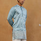 Men's Silk Blend Embroidered Kurta ( 65KO 5595 Sky )