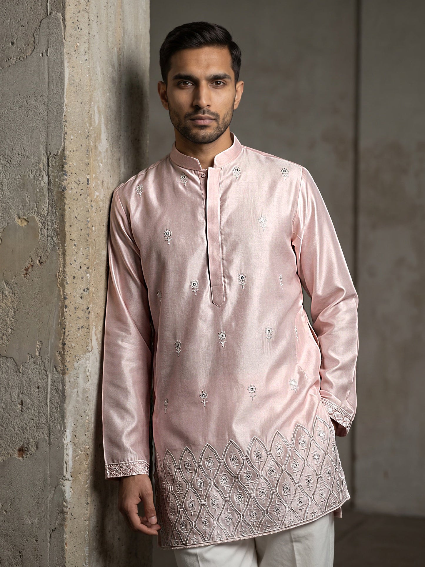 Men Designer Silk Blend Embroidered Kurta ( 65KO 5603Pink ) [FF] [G-4]
